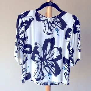 Zara White with Black Flower Print Top